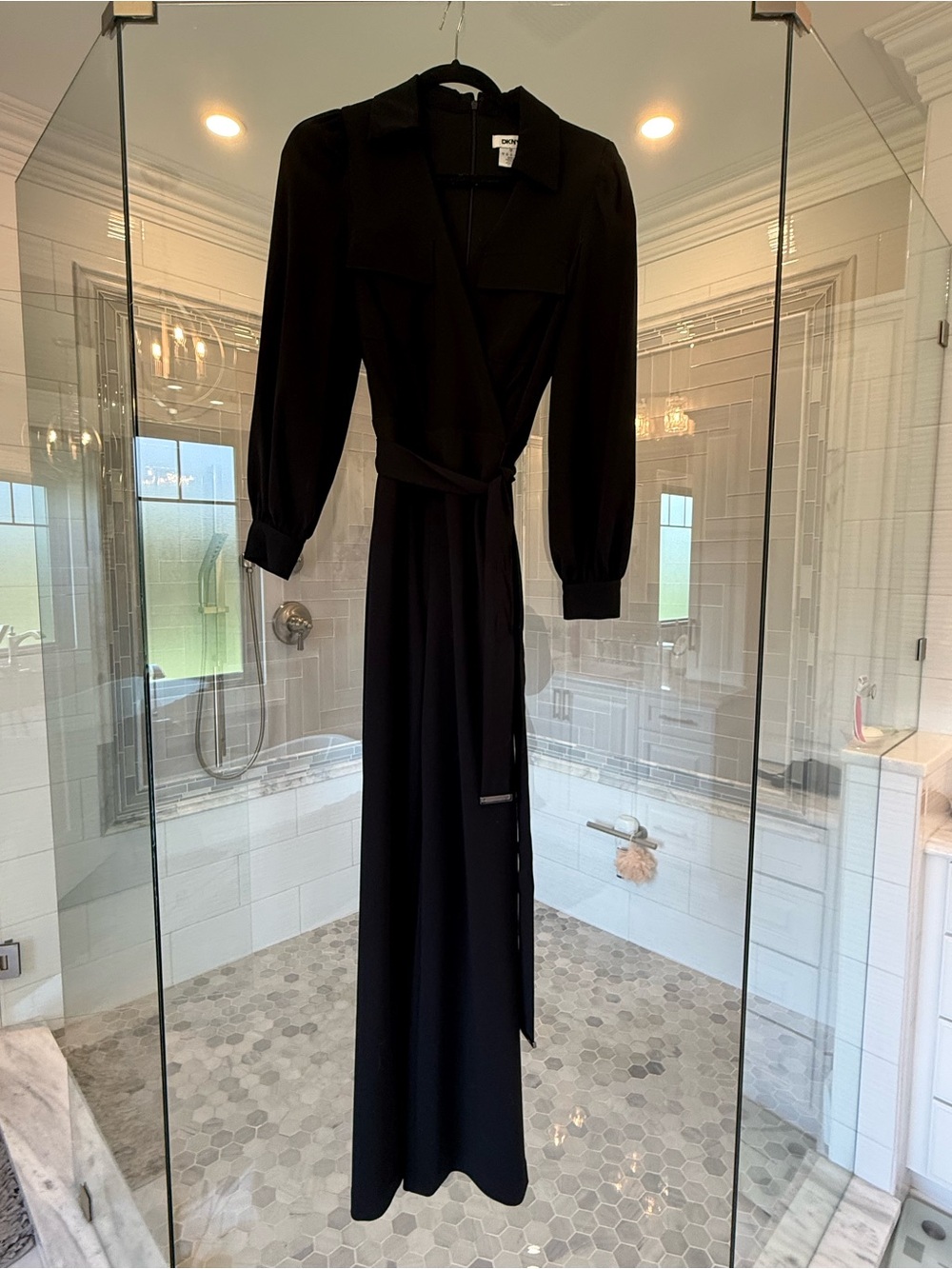 Dkny Black Long Sleeve Wrap Jumpsuit